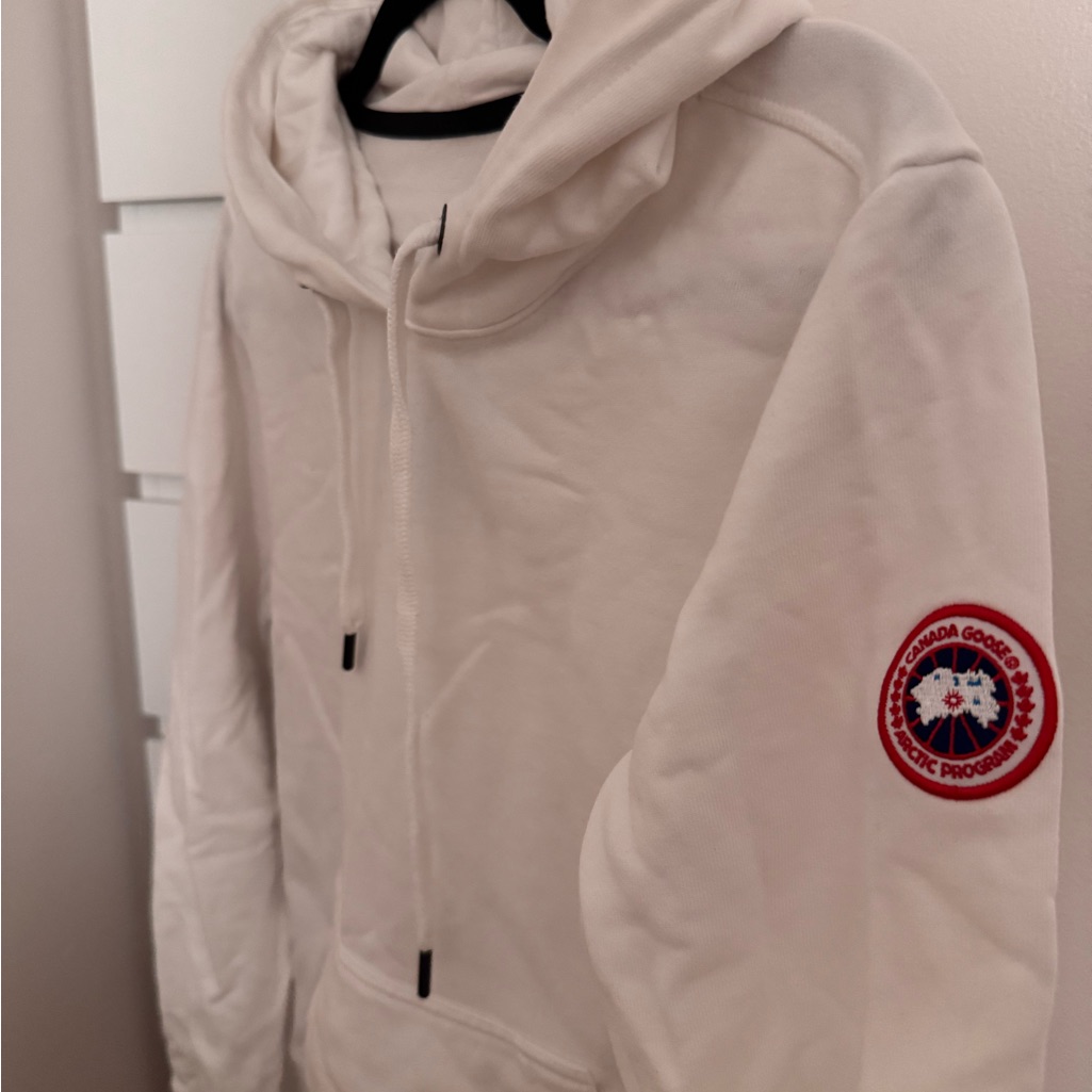 Canada Goose Cream Hoodie With Red Logo Patch